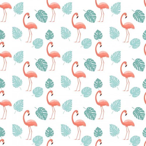 Flamingos und Seladonpalmenblätter