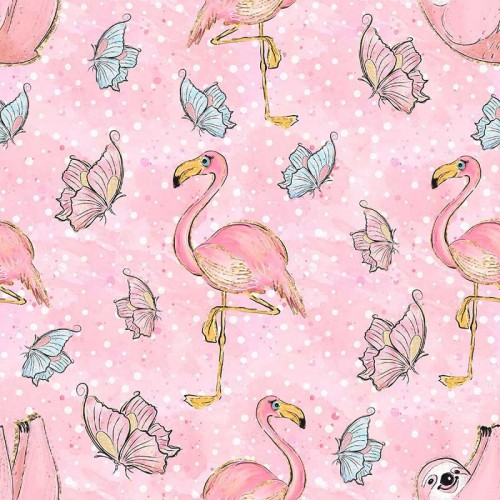 Flamingos und Faultiere auf rosa Hintergrund