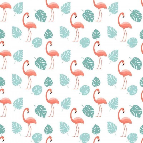 Flamingos und Seladonpalmenblätter